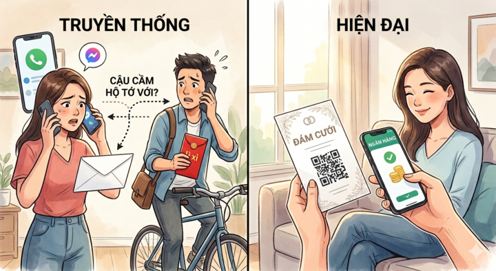 Mã QR ngân hàng trên thiệp cưới giúp khách đỡ phải 'gửi', có gì mà vô duyên?- Ảnh 1.