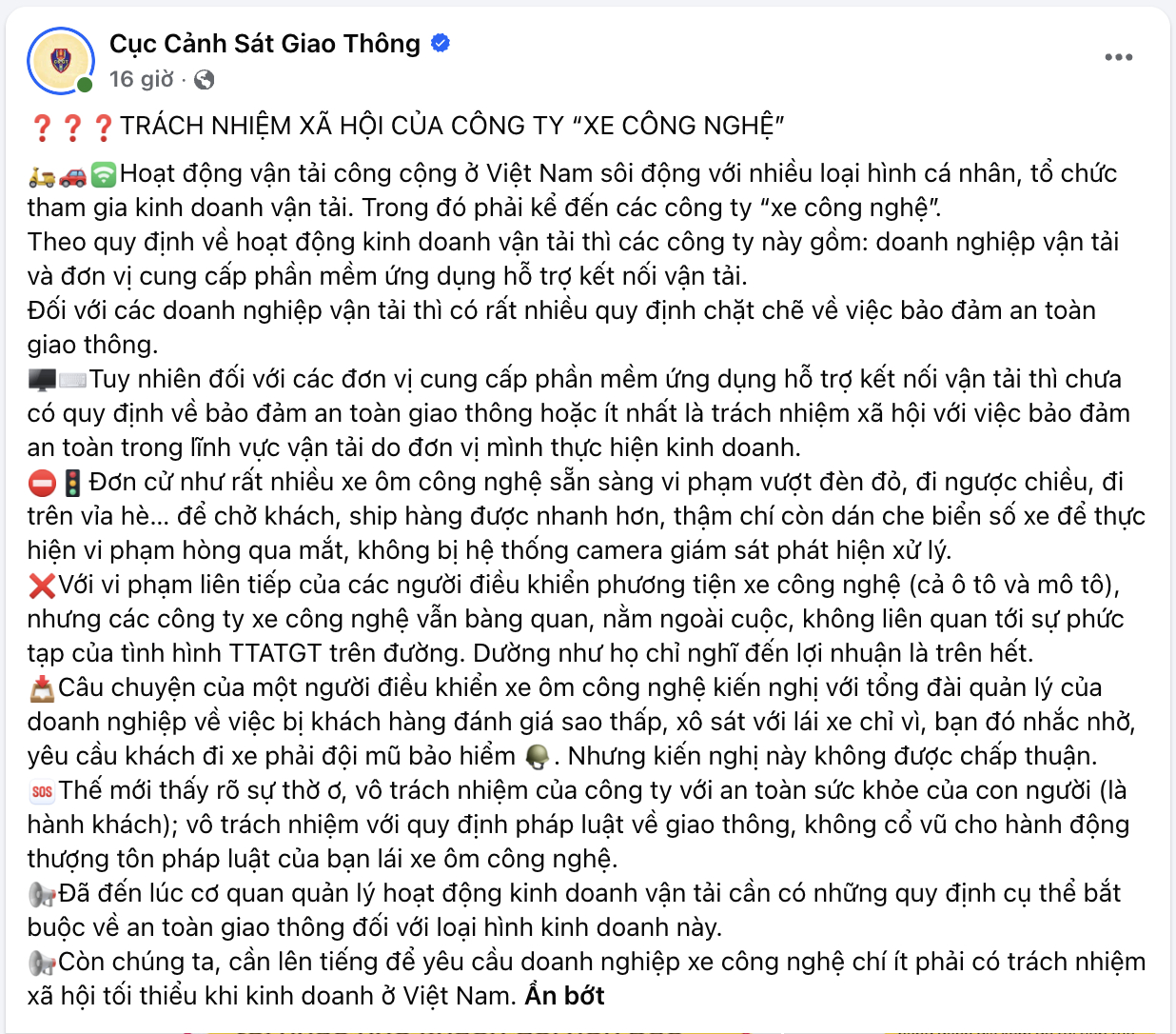 Tài xế bị đánh giá 1 sao vì nhắc khách đội mũ bảo hiểm: Cục CSGT lên tiếng cảnh báo, nhắc nhở hãng xe công nghệ- Ảnh 3.