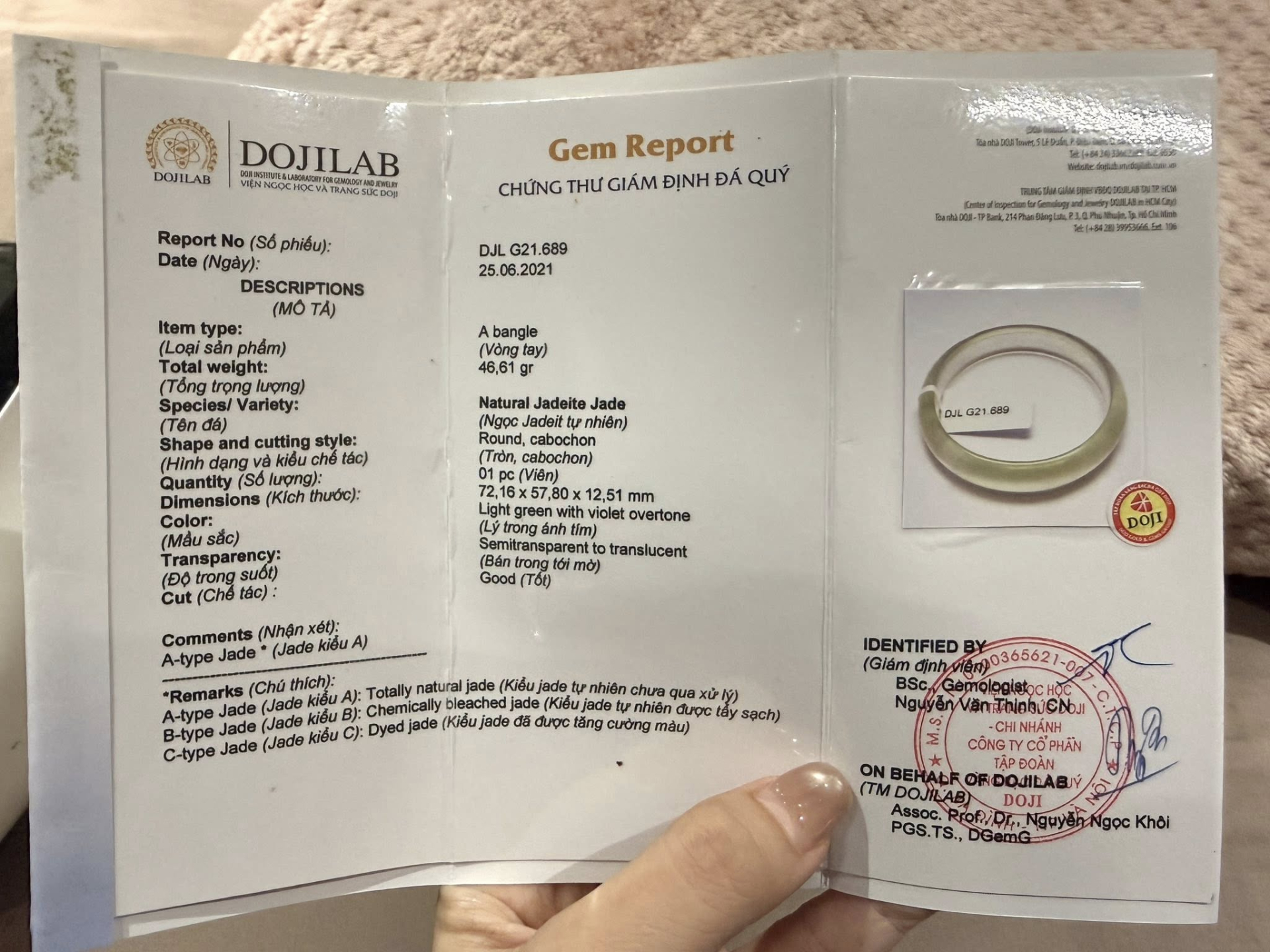 Sau 5 năm tranh cãi, Hằng túi công khai giấy kiểm định từ DOJI, khẳng định chiếc vòng được mẹ tặng là phỉ thủy- Ảnh 2.