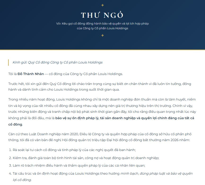 Ông Đỗ Thành Nhân tái xuất, đề nghị Louis Holdings triệu tập Đại hội đồng cổ đông bất thường năm 2026?- Ảnh 2.