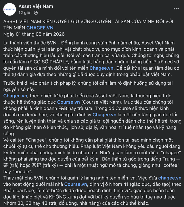 Đơn vị sở hữu tên miền chagee.vn không đồng ý 