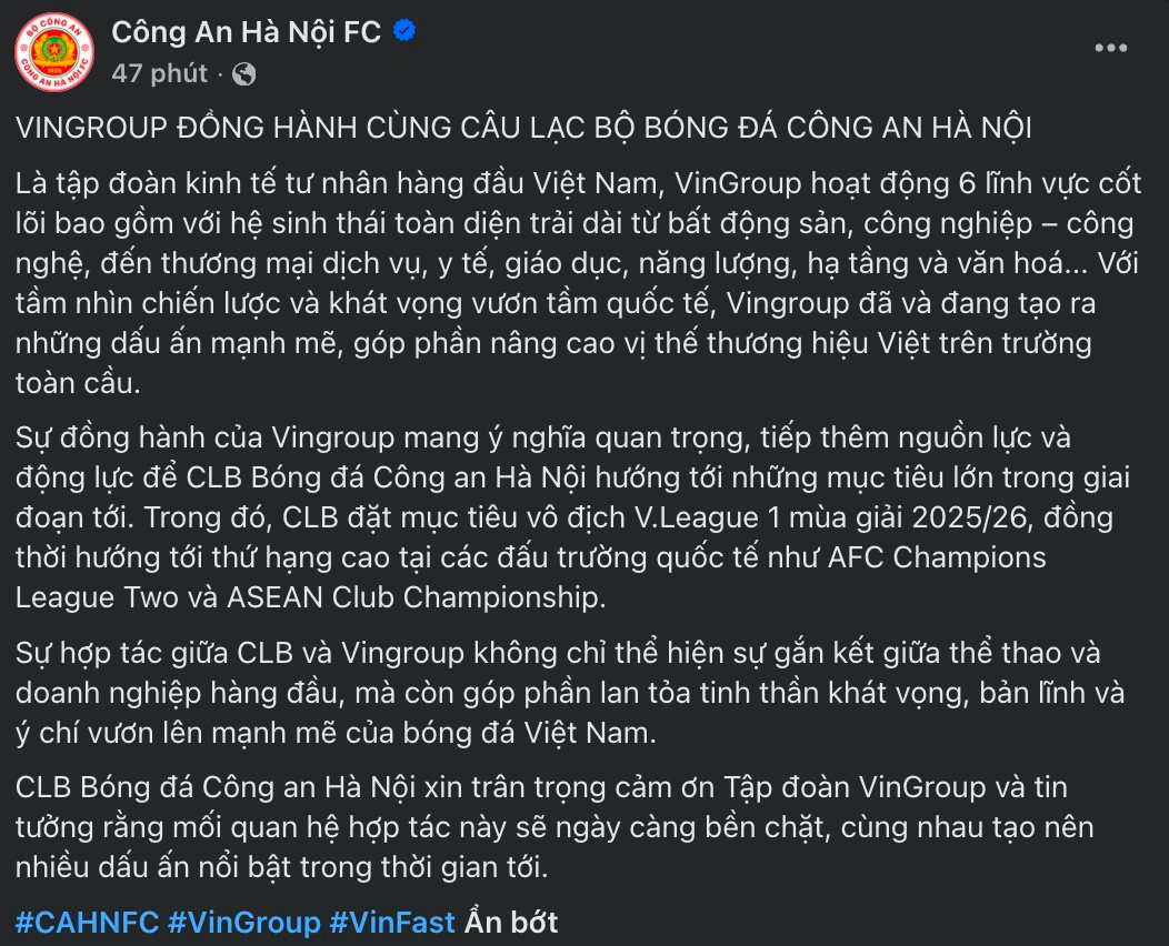 Đội bóng Công an Hà Nội liên tiếp đón 2 tập đoàn của 2 tỷ phú làm nhà tài trợ- Ảnh 1.