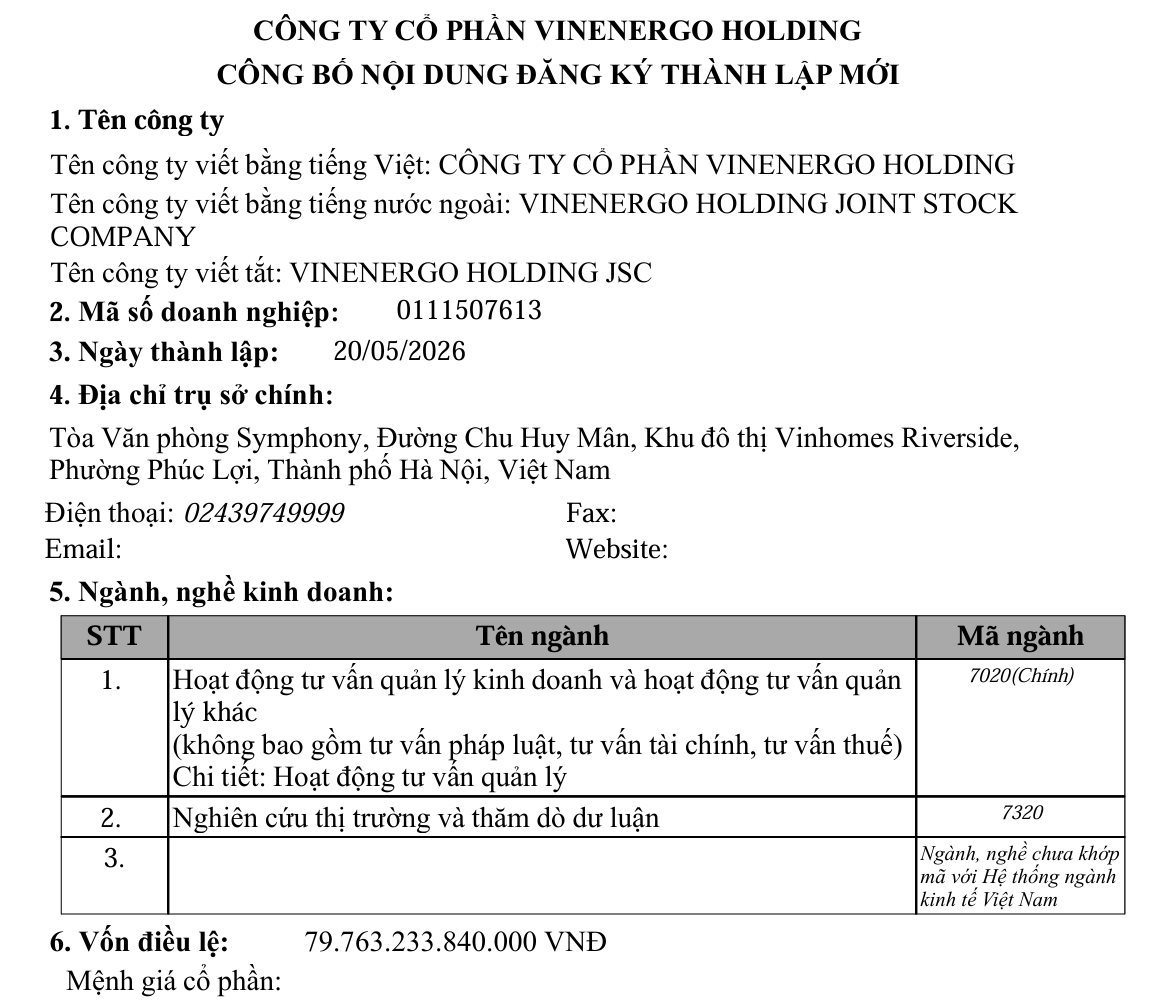 Tỷ phú Phạm Nhật Vượng vừa lập thêm VinEnergo Holding vốn 80.000 tỷ đồng: Xuất hiện bóng dáng một tỷ phú khác cùng góp vốn 10 image11 1779664716520 17796647167411168176575