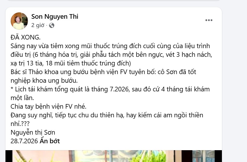 Bà chủ gia tộc Sơn Kim điều trị ung thư- Ảnh 1.