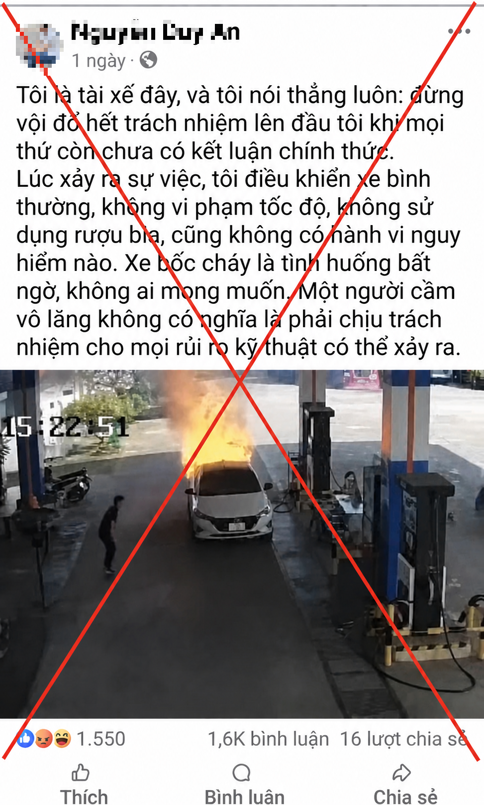 Cháy xe 2 người chết: Giữa "bão" dư luận, xuất hiện nick Facebook nhận "tôi là tài xế" - Ảnh 1.