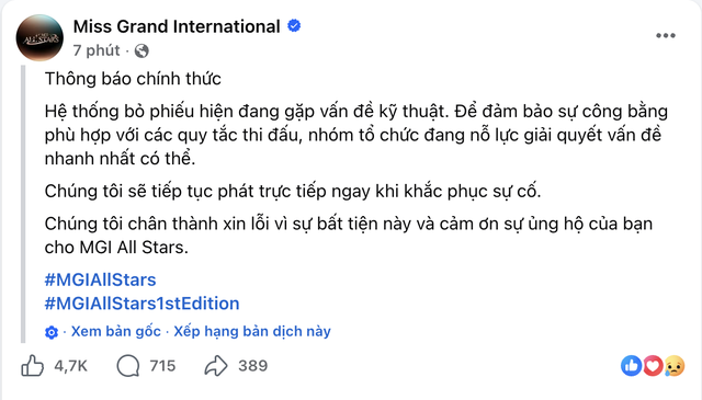 Chung kết Miss Grand All Stars gặp sự cố, tạm hoãn phần thi của Top 18- Ảnh 1. Chung kết Miss Grand All Stars gặp sự cố, tạm hoãn phần thi của Top 18- Ảnh 1.