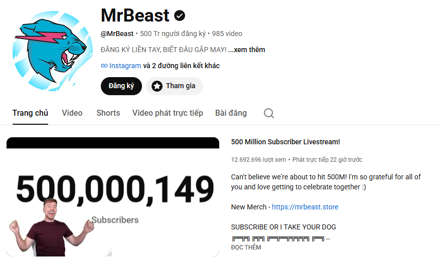 MrBeast cán mốc 500 triệu người đăng ký, lập kỷ lục chưa từng có trên YouTube- Ảnh 2.