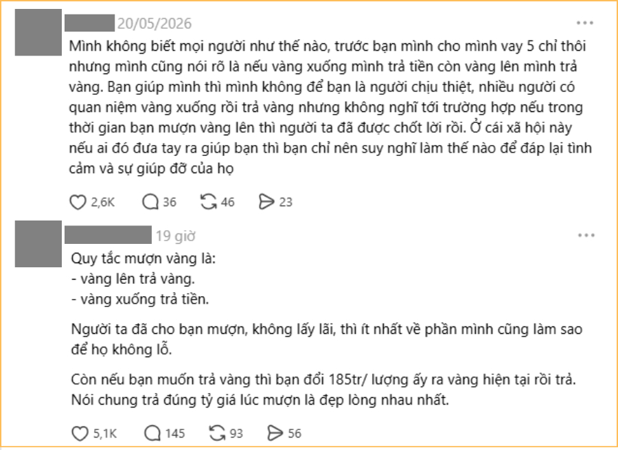Vay 4 cây vàng lúc giá vàng 190 triệu, giờ vàng giảm muốn trả vàng lại bị nói không biết điều?- Ảnh 5.