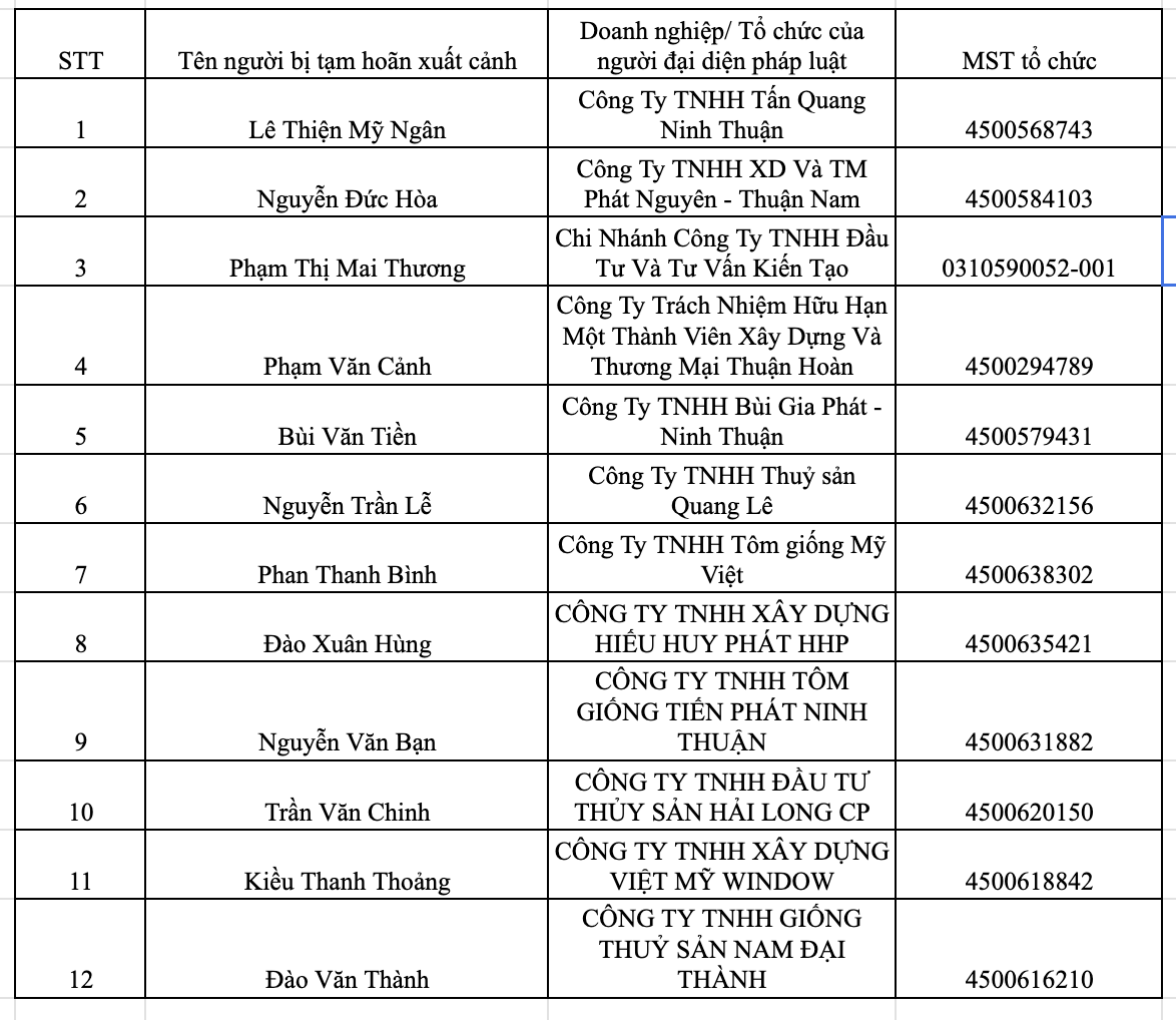 Cơ quan Thuế thông báo: 12 người có tên trong danh sách sau bị tạm hoãn xuất cảnh- Ảnh 2. Cơ quan Thuế thông báo: 12 người có tên trong danh sách sau bị tạm hoãn xuất cảnh- Ảnh 2.