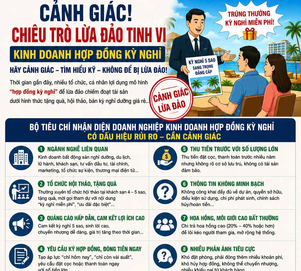 Bộ Công an cảnh báo về chiêu trò lừa đảo dưới hình thức “Hợp đồng kỳ nghỉ”- Ảnh 1.