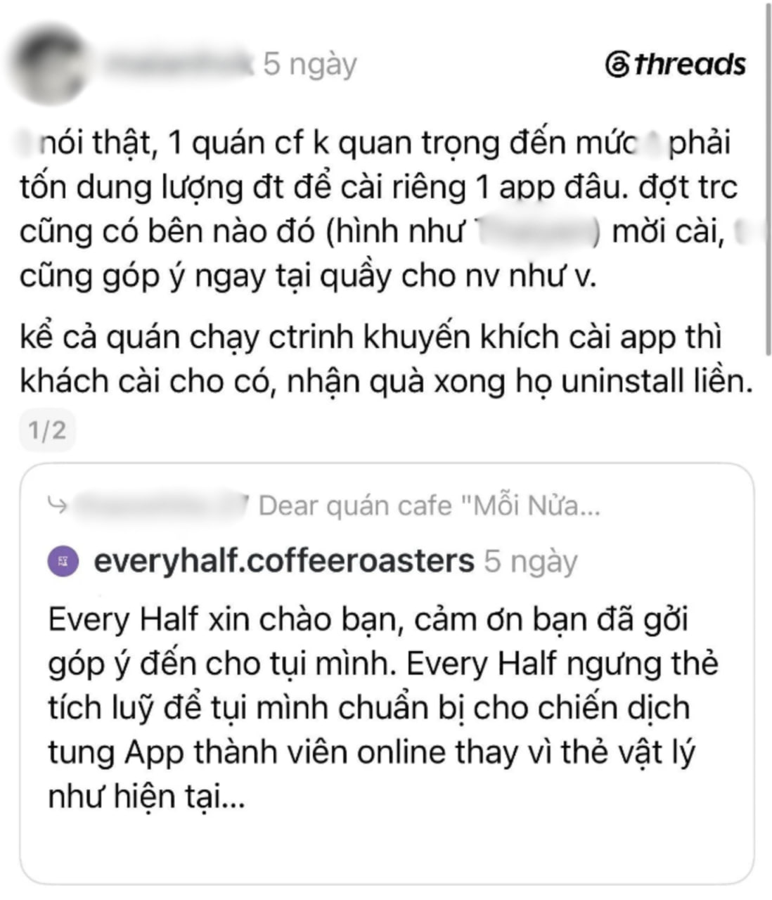 Every Half chính thức lên tiếng sau tranh cãi dừng thẻ tích điểm giấy và yêu cầu khách tải app- Ảnh 2.