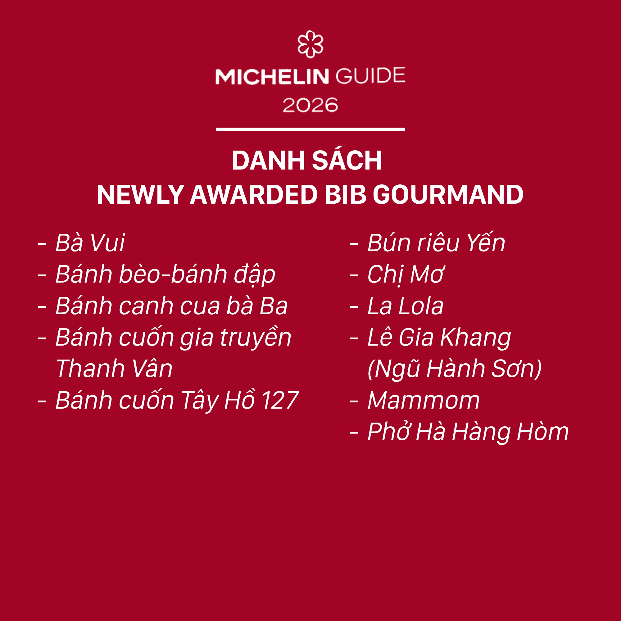 Michelin 2026 bùng nổ tranh cãi: Không hề có bánh mì trong danh sách Bib Gourmand, Bánh cuốn Bà Hoành lọt top gây khó hiểu - Ảnh 3.