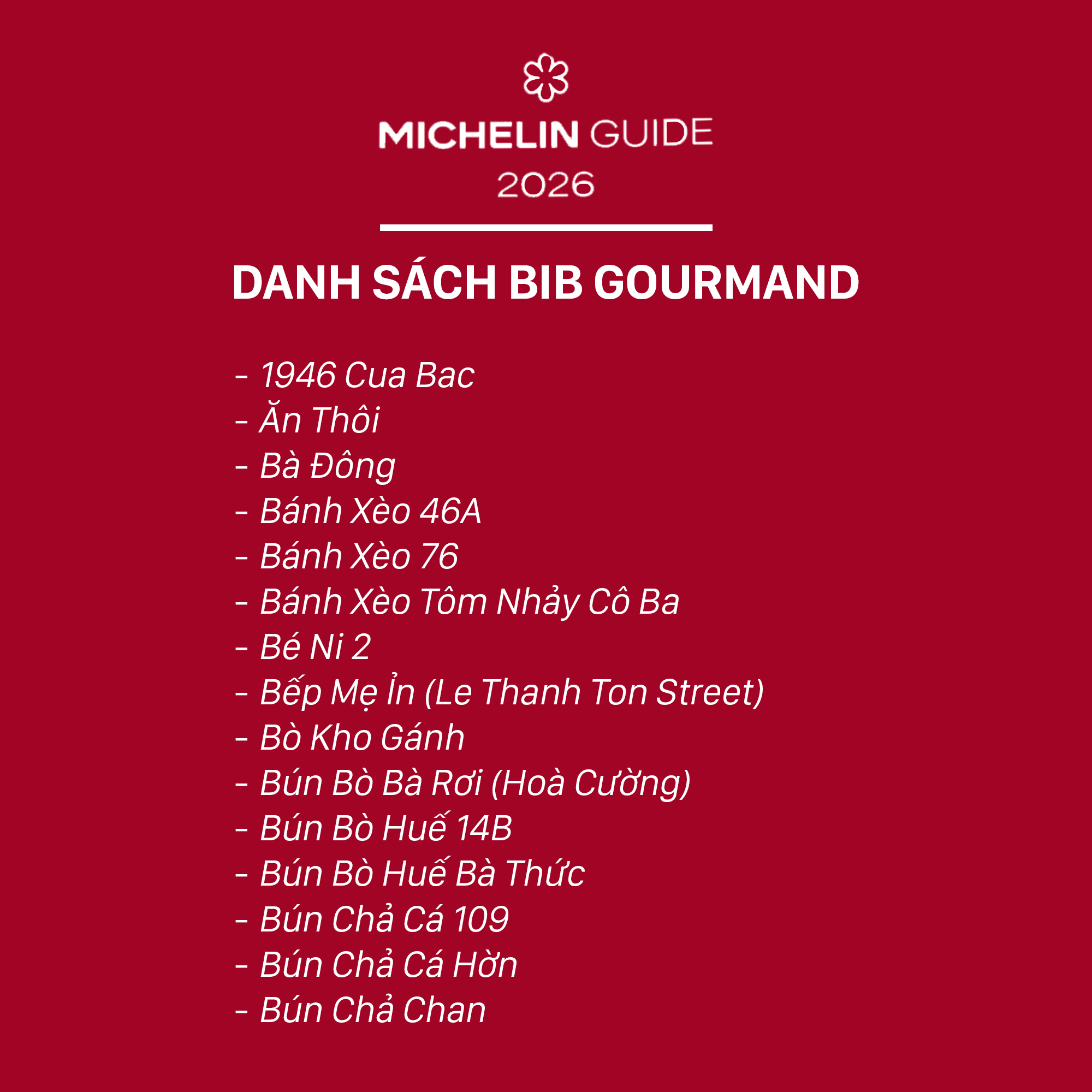 Michelin 2026 bùng nổ tranh cãi: Không hề có bánh mì trong danh sách Bib Gourmand, Bánh cuốn Bà Hoành lọt top gây khó hiểu - Ảnh 9.