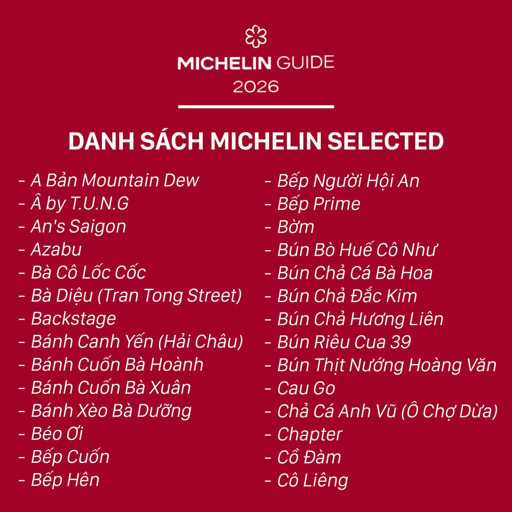 Michelin 2026 bùng nổ tranh cãi: Không hề có bánh mì trong danh sách Bib Gourmand, Bánh cuốn Bà Hoành lọt top gây khó hiểu - Ảnh 15.