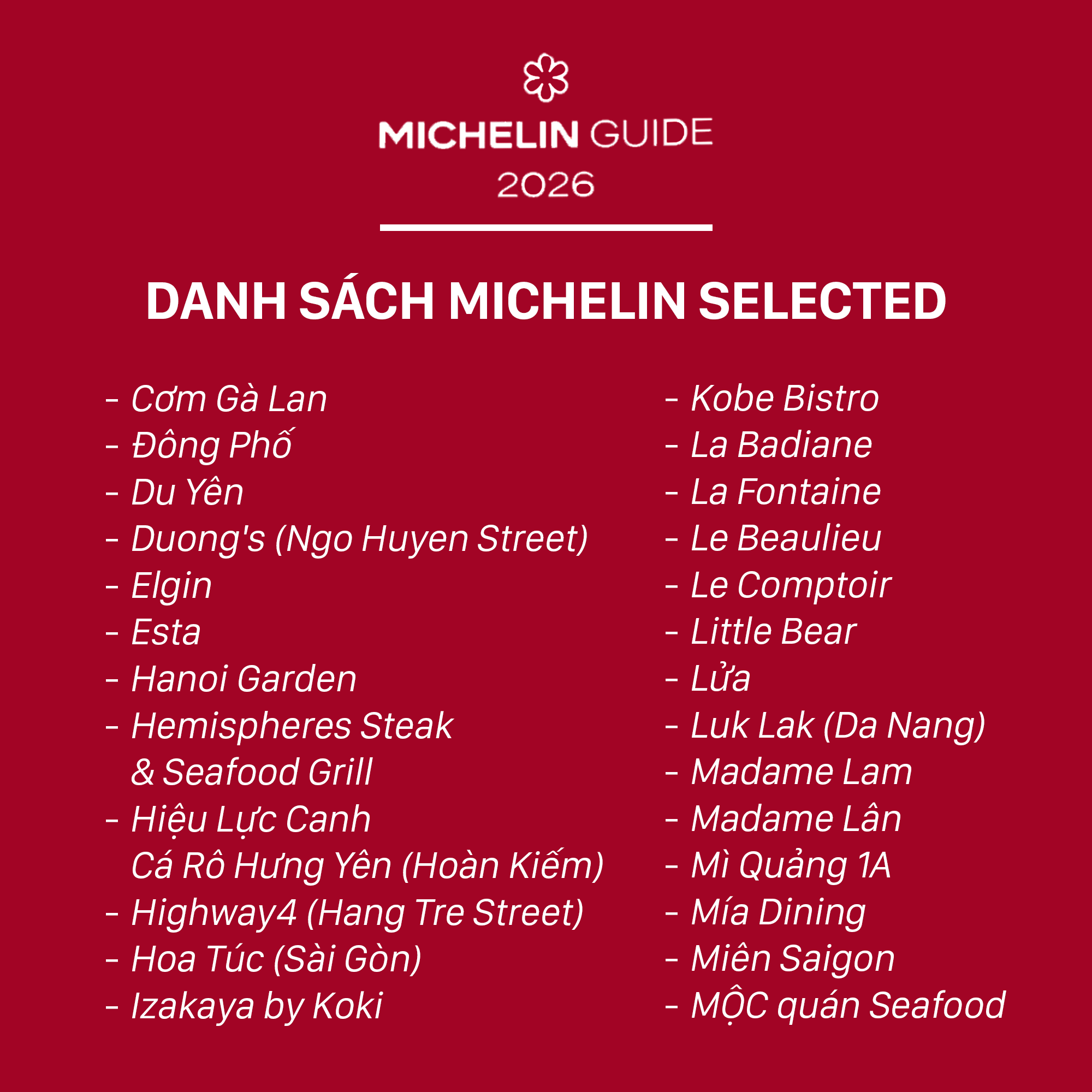 Michelin 2026 bùng nổ tranh cãi: Không hề có bánh mì trong danh sách Bib Gourmand, Bánh cuốn Bà Hoành lọt top gây khó hiểu - Ảnh 14.
