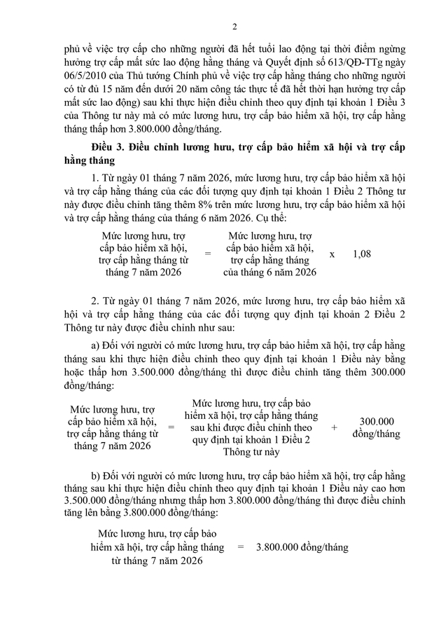 Thông tư số 14/2026/TT-BNV quy định chi tiết việc điều chỉnh lương hưu, trợ cấp bảo hiểm xã hội, trợ cấp hằng tháng- Ảnh 2.