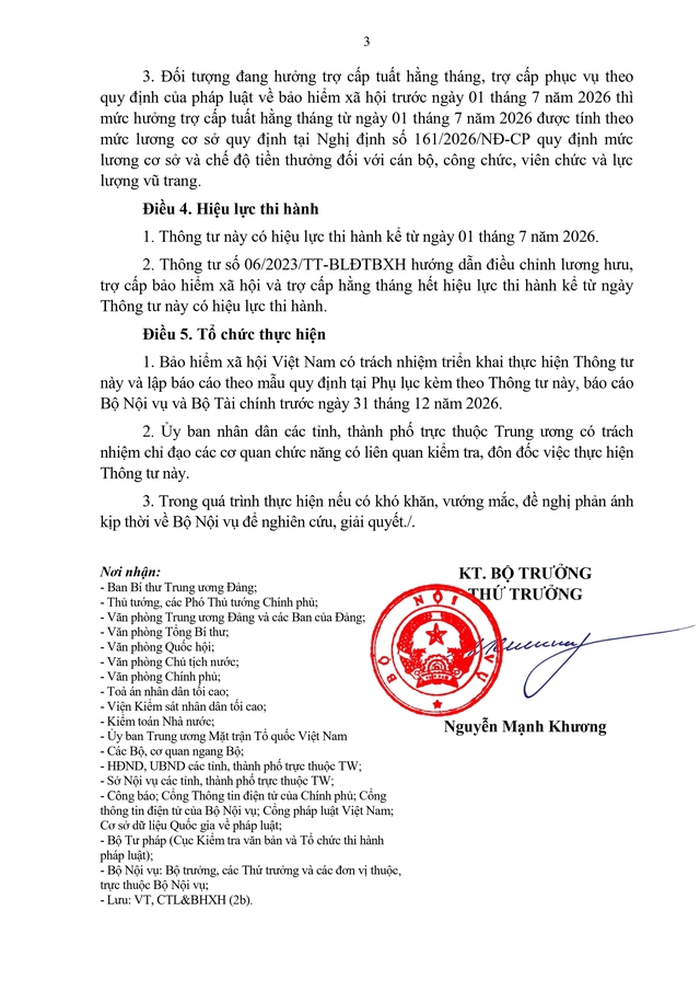 Thông tư số 14/2026/TT-BNV quy định chi tiết việc điều chỉnh lương hưu, trợ cấp bảo hiểm xã hội, trợ cấp hằng tháng- Ảnh 3.
