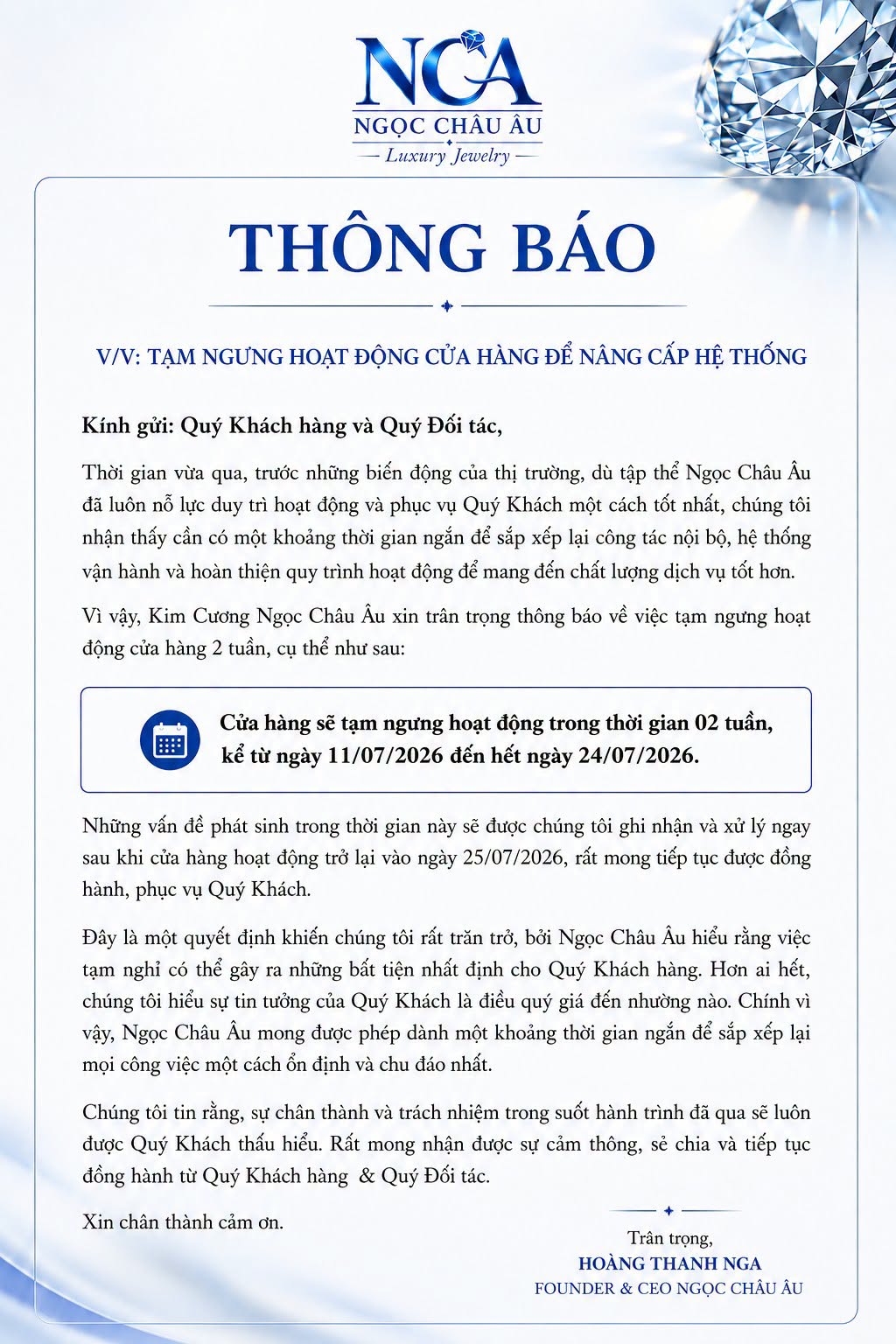 Nóng: 1 cửa hàng kim cương nổi tiếng bất ngờ thông báo tạm ngưng hoạt động- Ảnh 1.