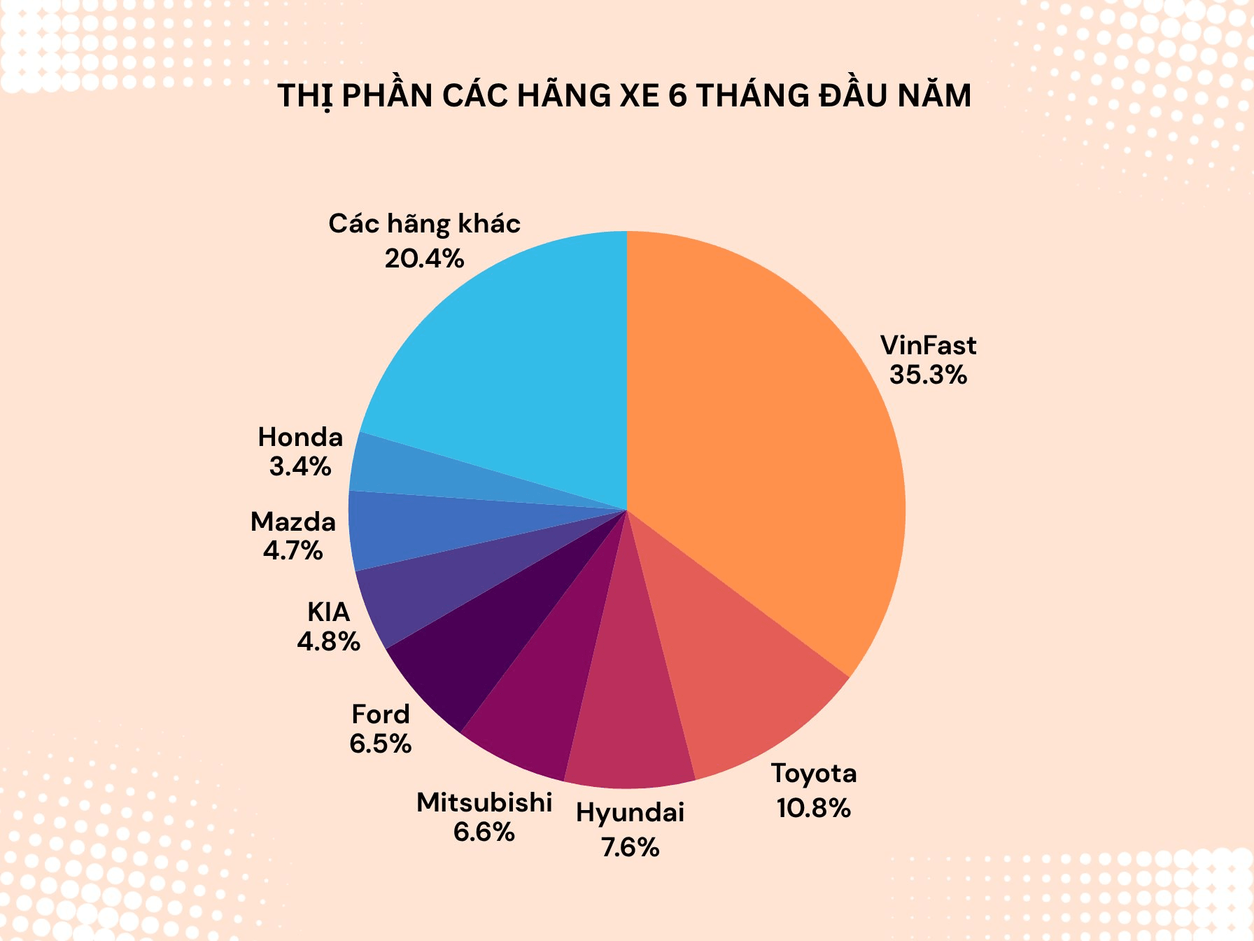 VinFast ở đâu trên bản đồ thị phần ô tô Việt Nam sau 6 tháng đầu năm? - Ảnh 2.