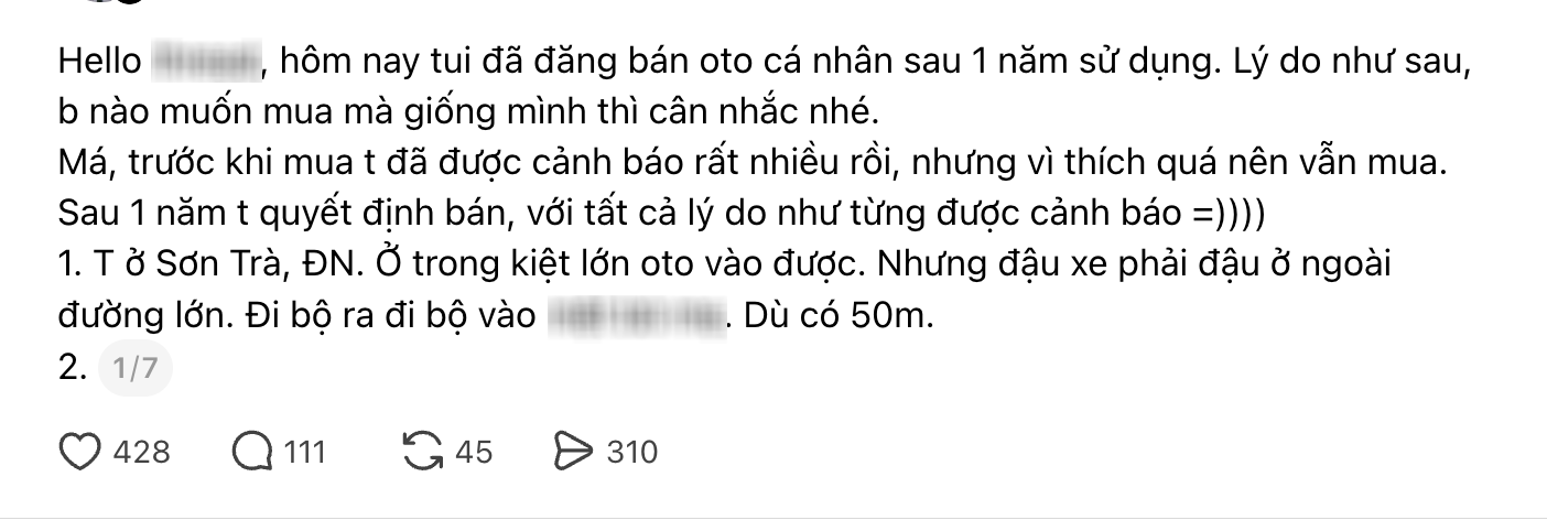 Mua ô tô vì nghĩ sẽ tiện, 1 năm sau người vợ Đà Nẵng quyết định bán: "Ai giống tôi thì nên cân nhắc trước khi xuống tiền"- Ảnh 1.