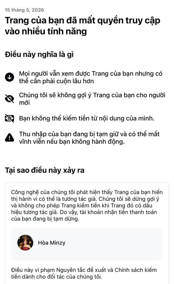 Xôn xao thông tin Hòa Minzy và nhiều fanpage lớn bị “gắn cờ”, mất đề xuất sau khi bật kiếm tiền Facebook- Ảnh 4.