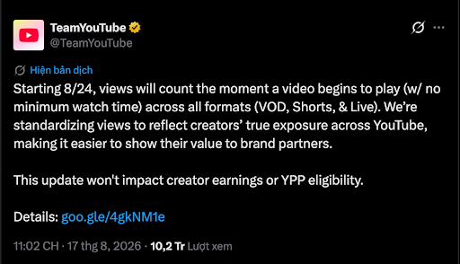 Nóng: YouTube đổi cách tính lượt xem: “View” tăng phi mã nhưng nhà sáng tạo nội dung liệu có kiếm thêm tiền?- Ảnh 1. Nóng: YouTube đổi cách tính lượt xem: “View” tăng phi mã nhưng nhà sáng tạo nội dung liệu có kiếm thêm tiền?- Ảnh 1.