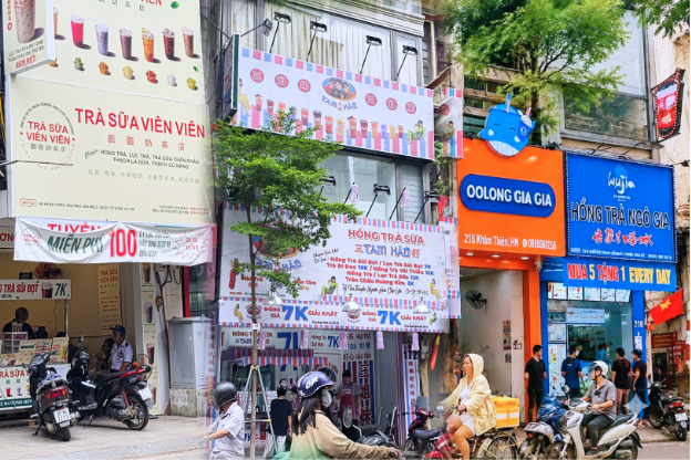 Một đoạn phố ở Hà Nội thành “thánh địa” trà sữa 7-15k: Các quán chen nhau mở cửa hàng, chỉ vài bước chân lại gặp một quán  - Ảnh 1.