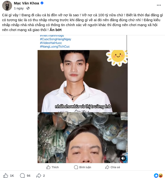 Mạc Văn Khoa lên tiếng về thông tin vỡ nợ 100 tỷ đồng- Ảnh 1.