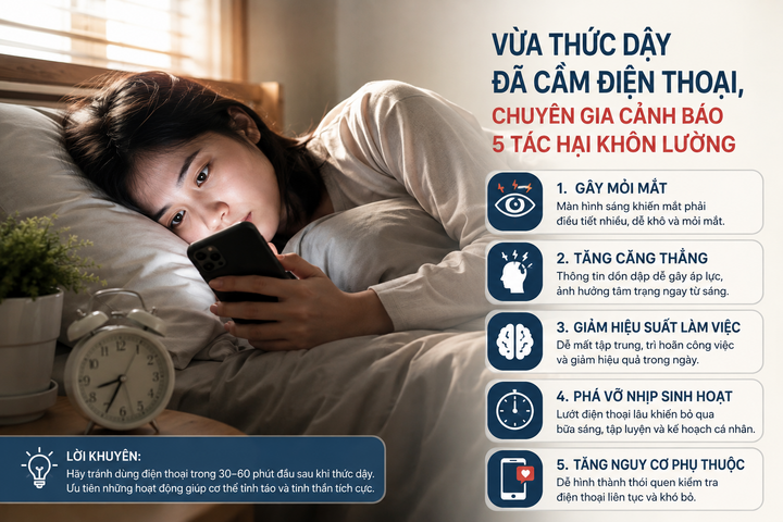 Sáng vừa thức dậy đã lướt điện thoại, chuyên gia cảnh báo 5 tác hại- Ảnh 1.