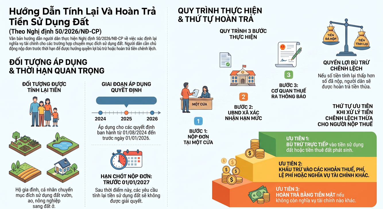Cơ quan thuế có thông báo quan trọng về vấn đề tính lại, bù trừ và hoàn trả tiền sử dụng đất, người nộp thuế thuộc trường hợp sau cần chú ý - Ảnh 1.