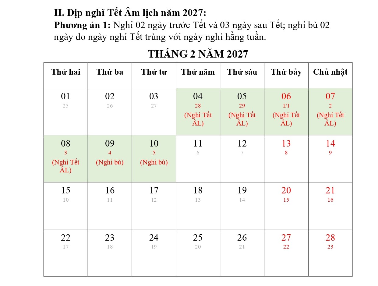 Đề xuất phương án NGHỈ TẾT NGUYÊN ĐÁN ĐINH MÙI, NGHỈ LỄ QUỐC KHÁNH 2027- Ảnh 2.