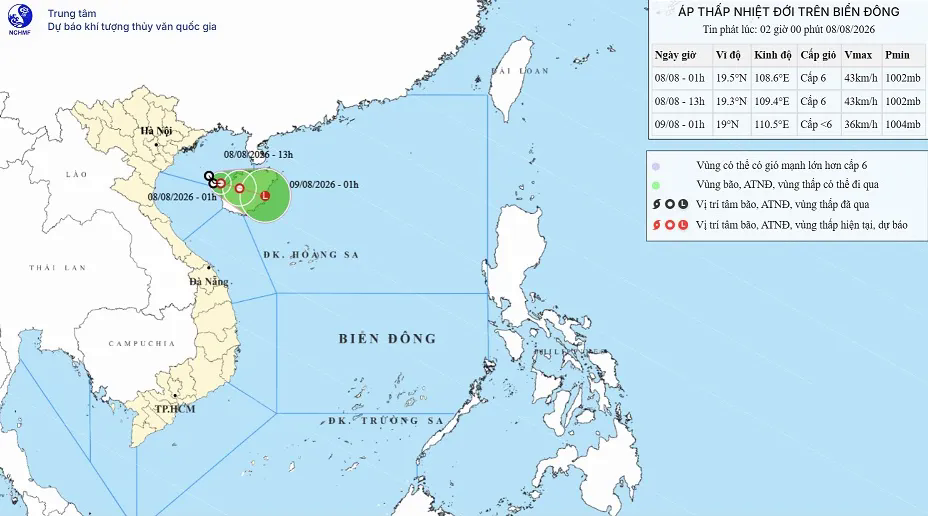 Áp thấp nhiệt đới giật cấp 8 trên Vịnh Bắc Bộ, nhiều vùng biển sóng cao đến 4m- Ảnh 1. Áp thấp nhiệt đới giật cấp 8 trên Vịnh Bắc Bộ, nhiều vùng biển sóng cao đến 4m- Ảnh 1.