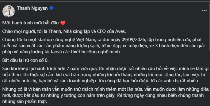 Cựu CEO Green SM Nguyễn Văn Thanh chính thức công bố startup xe điện mới: “Bắt đầu lại từ con số 0”, bắt tay cựu Phó tổng giám đốc VinFast- Ảnh 1.