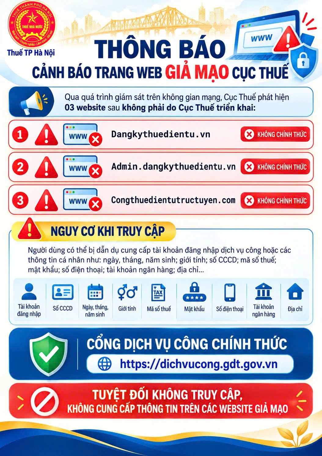 Cơ quan thuế phát cảnh báo quan trọng: Người nộp thuế chú ý để tránh lộ thông tin cá nhân, tài khoản ngân hàng - Ảnh 1.