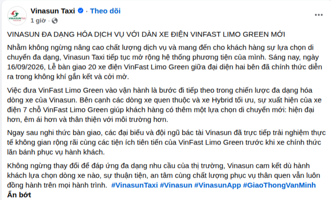 Giữa sức ép taxi điện, Vinasun lập tức bổ sung VinFast Limo Green vào đội xe - Ảnh 2.