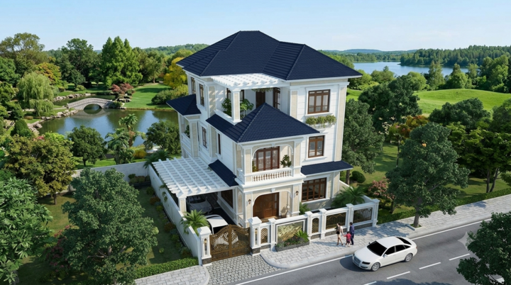 Chi phí nhà mái Nhật 3 tầng 90m² tân cổ điển bao nhiêu?- Ảnh 1.