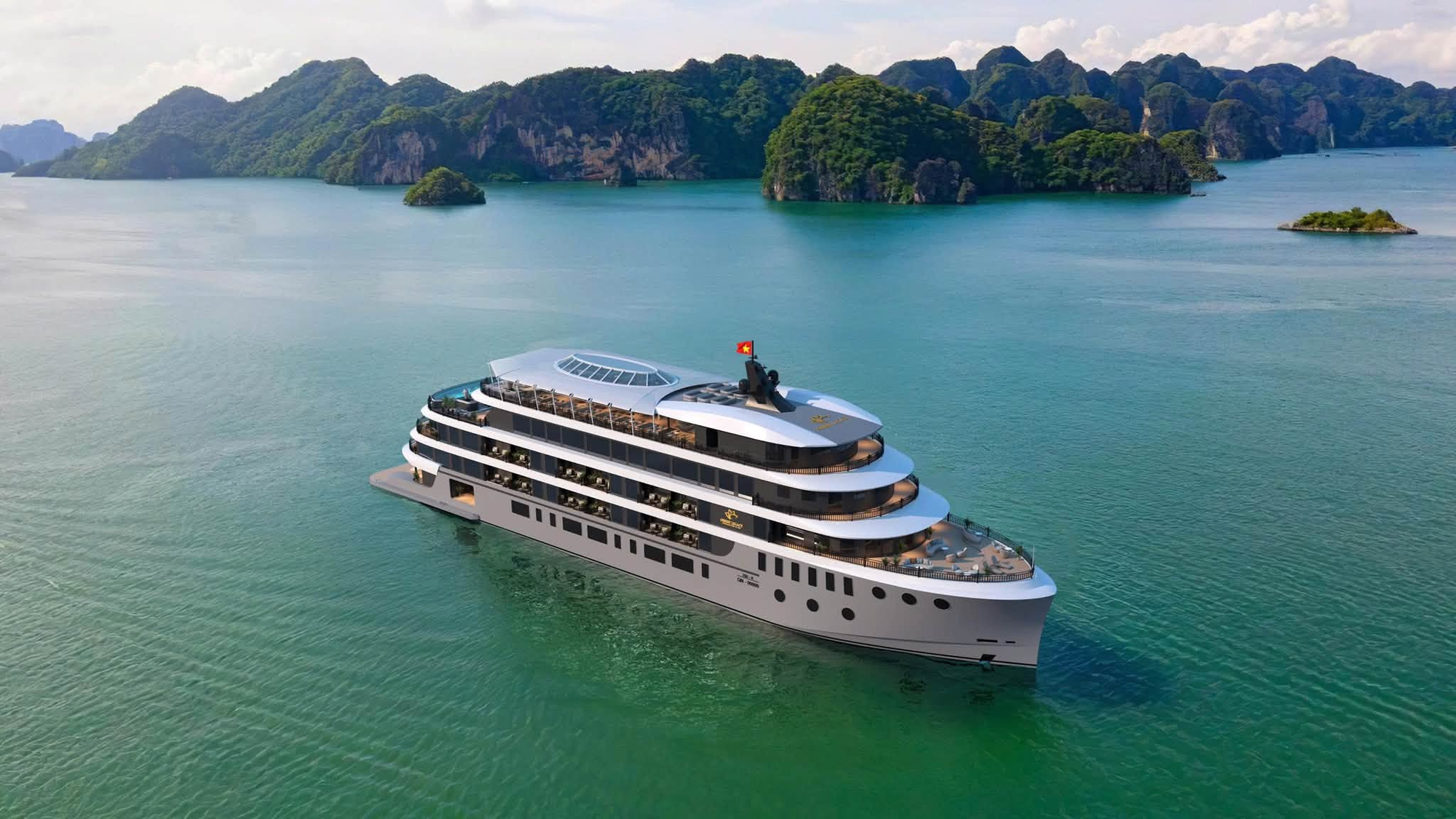 Phát hiện một 'resort' 400 tỷ nổi giữa vịnh Hạ Long: Dài gần 80m, có phòng nghỉ rộng 120 m2, mỗi tầng mang dấu ấn một địa danh Việt Nam - Ảnh 1.