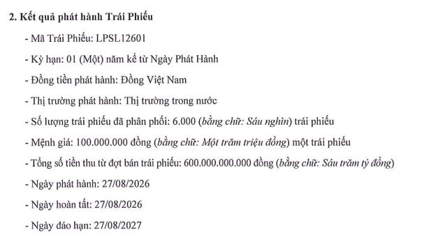 LPS phát hành lô trái phiếu 600 tỷ đồng- Ảnh 1.