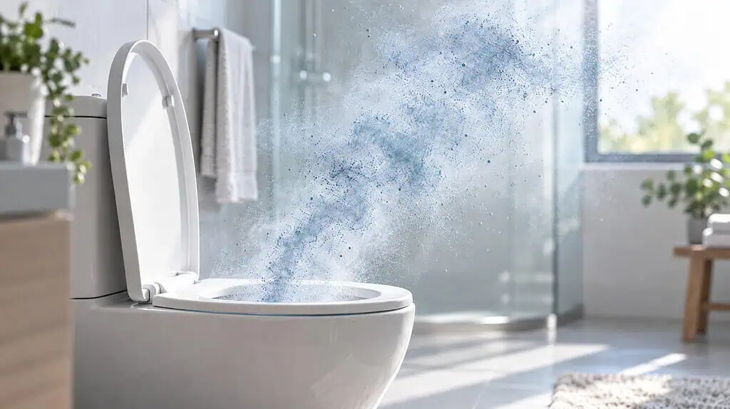 Mỗi lần xả bồn cầu có thể phát tán một đám mây vi sinh vật vào không khí và chạm tới vùng thở của bạn- Ảnh 1.