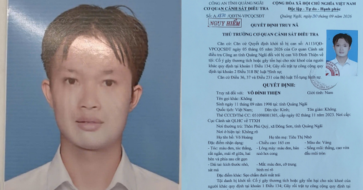 Truy nã toàn quốc Võ Đình Thiện SN 1998, bất kỳ ai cũng có quyền bắt và báo ngay cho cơ quan công an