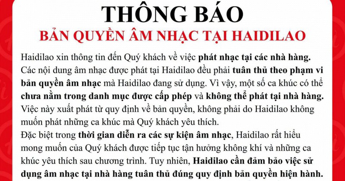 Haidilao bất ngờ thông báo lý do không phát nhạc theo khách hàng mong muốn