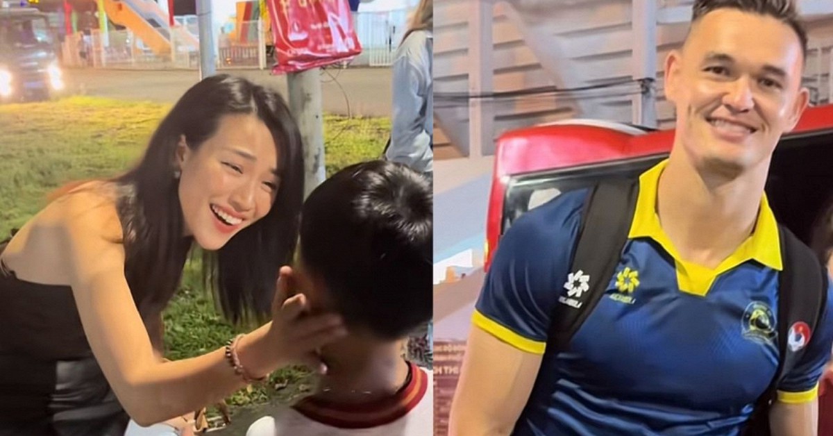 Bắt gặp Lê Giang Patrik và MC Hoàng Oanh bên ngoài sân vận động