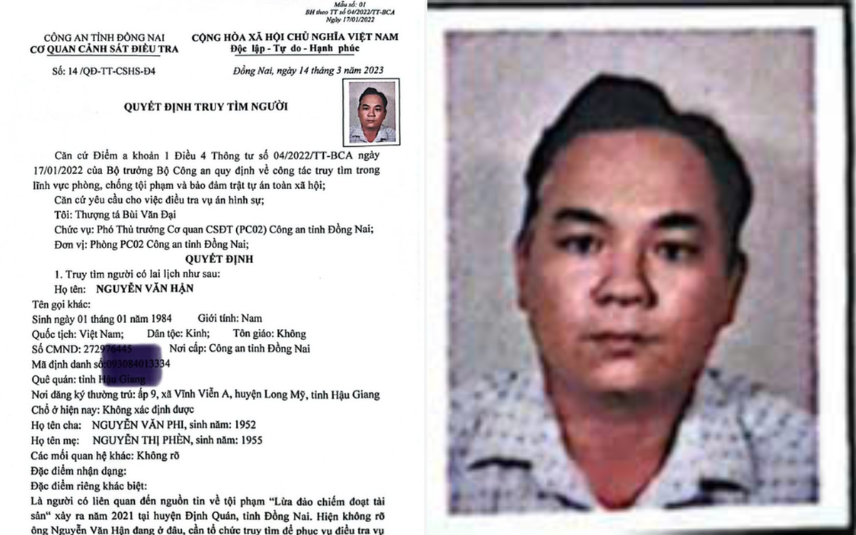 Truy tìm Nguyễn Văn Hận sinh năm 1984