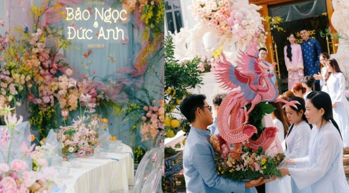 Đám cưới của cặp đôi Sóc Trăng đẹp khá tinh tế với tông pastel giữa dinh thự xa hoa, từng chi tiết đều được vẽ bằng tay