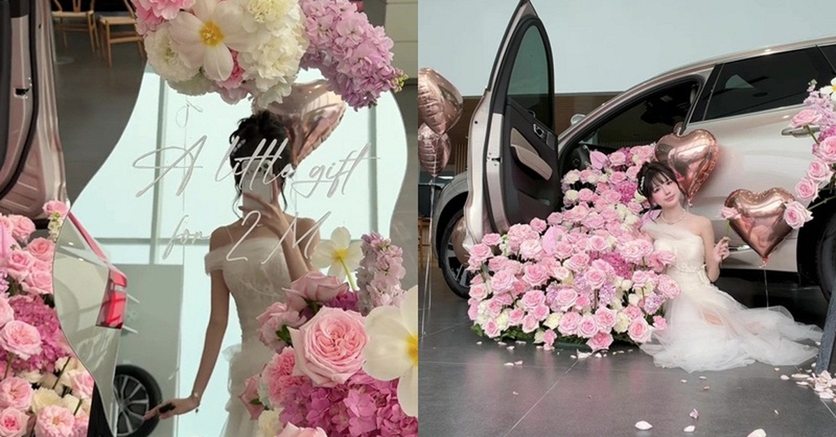 Được bố mẹ tặng ô tô hơn 2 tỷ vì đạt 2 triệu follower, cô gái Hà Nội chi thêm 14 triệu mua hoa tươi decor lễ nhận xe