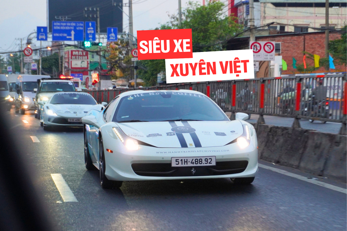 Dàn xe của ông Đặng Lê Nguyên Vũ rời trung tâm TP.HCM, bắt đầu hành trình xuyên Việt hàng nghìn km