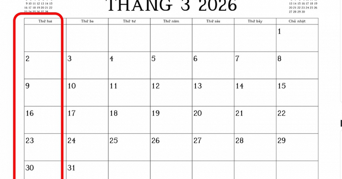 Tháng 3/2026 tưởng đã dài lắm rồi: Ai ngờ tháng 11/2026 cũng trải ra 6 tuần và có hẳn 5 ngày thứ Hai!