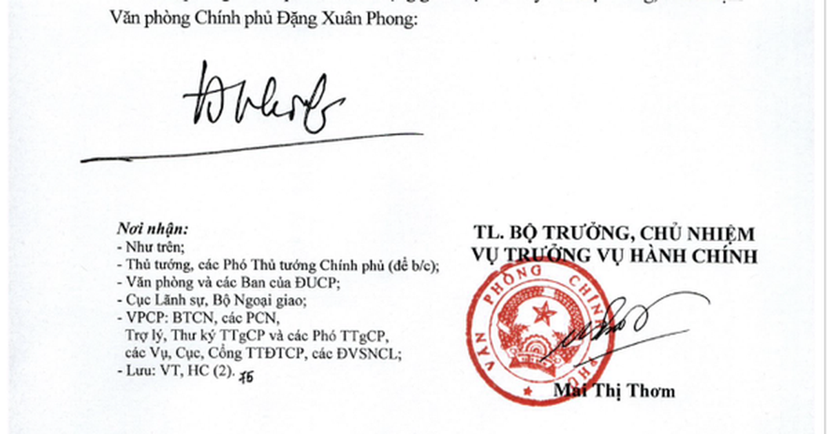 Giới thiệu chữ ký của Bộ trưởng, Chủ nhiệm và Phó Chủ nhiệm Văn phòng Chính phủ