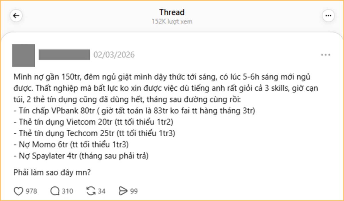 Ngày tiêu tiền sướng tay, đêm ngủ giật mình vì thất nghiệp mà có 5 khoản nợ tín dụng 150 triệu