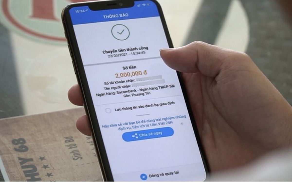 Chuyển khoản thành công 183 triệu đồng đến tài khoản 100256947 theo lời nhờ của "Dũng T20", người đàn ông phải đến trình báo công an